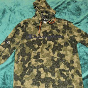 Champion Sweater Mens Size Small Camo Hoodie Sweatshirt Fleece Army Green